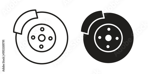 Disk brake icon symbols, Solid black and editable stroke icons