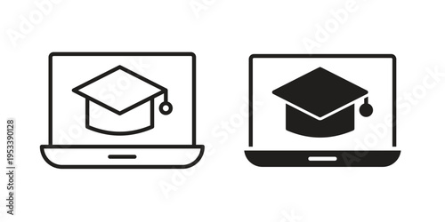 E learning icon symbols, Solid black and editable stroke icons