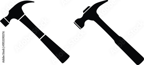 Two black silhouettes of claw hammers on a white background tool construction