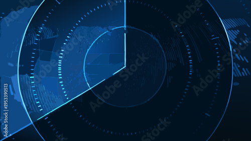 Abstract radar screen displaying a technological circular pattern with blue tones