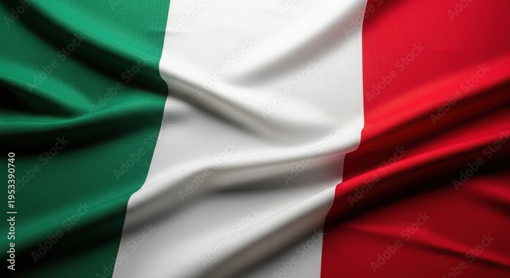 Obraz premium Italian flag flowing fabric with green, white, and red colors 
