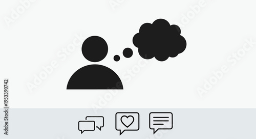 Minimal Black and White Avatar Thoughtful Profile Icon.