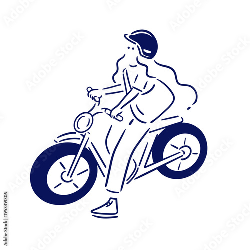 ヘルメット着用し電動に乗った女の子のイラスト
