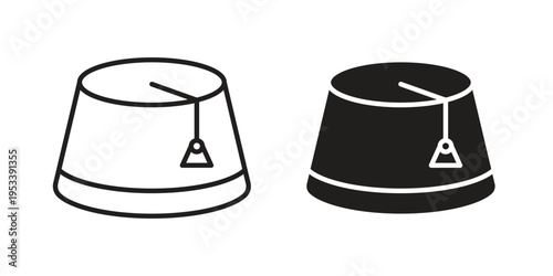 Fez hat icon symbols, Solid black and editable stroke icons