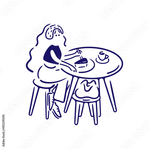 カフェで休憩する女性のイラスト素材
