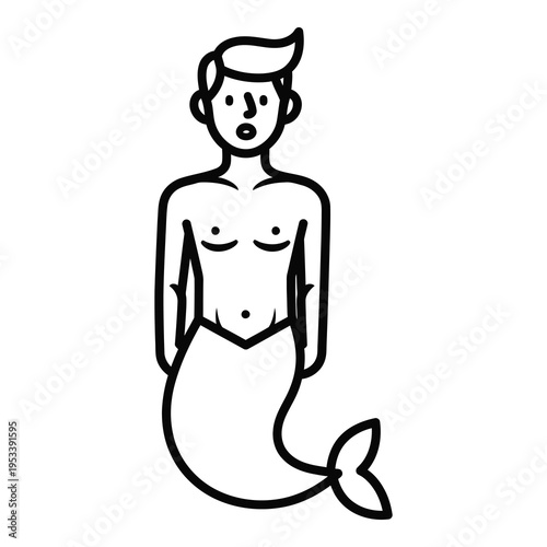 Surprised mermaid with short wavy hair and bare chest icon