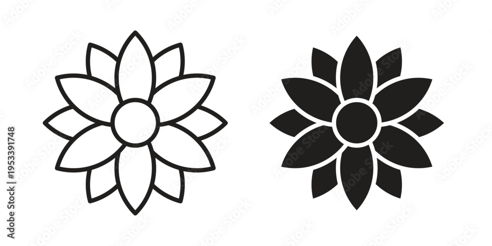 Fototapeta premium Flower icon symbols, Solid black and editable stroke icons