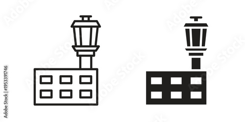 Flight Control tower icon symbols, Solid black and editable stroke icons