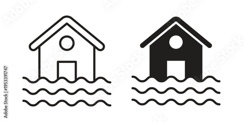 Flood icon symbols, Solid black and editable stroke icons