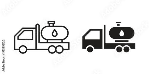 Fuel truck icon symbols, Solid black and editable stroke icons
