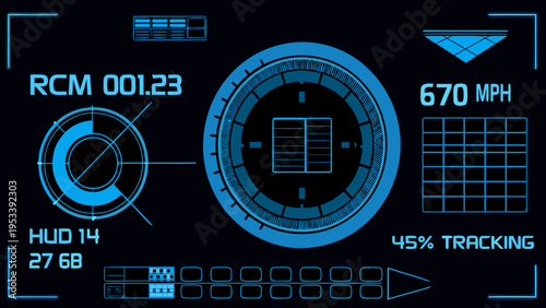 Futuristic heads up display with speed tracking and targeting information