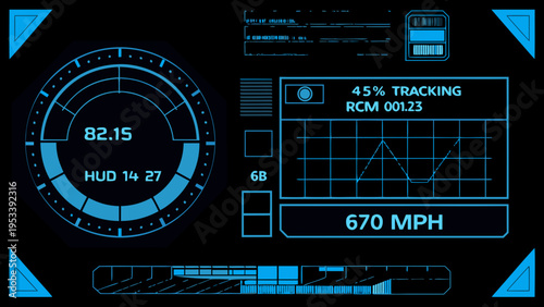 Futuristic heads up display showing tracking data and speed measurements