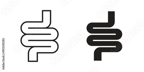 Gut icon symbols, Solid black and editable stroke icons