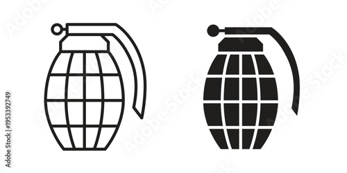 Hand grenade icon symbols, Solid black and editable stroke icons