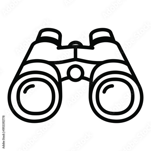 Black line drawing of binoculars on white background icon