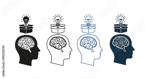 Progressive stages of thought and growth illustrated by plant sprouting from the head.
