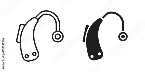 Hearing aid icon symbols, Solid black and editable stroke icons