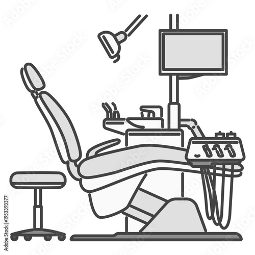 歯科治療用フル装備の歯科ユニットとチェアのイラスト