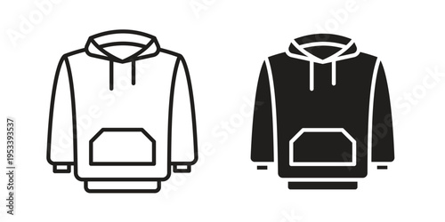 Hoodie jacket icon symbols, Solid black and editable stroke icons