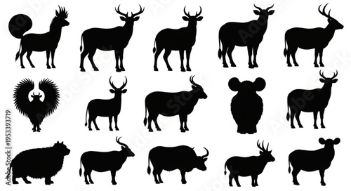Collection of Diverse Animal Silhouettes on White Background.