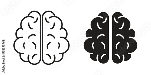 Human brain icon symbols, Solid black and editable stroke icons