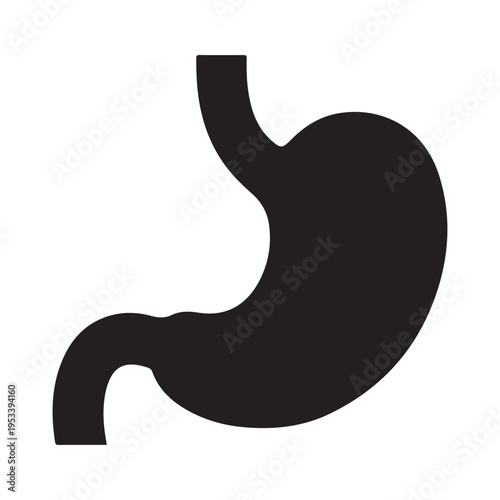 Black silhouette of human stomach isolated on white background,