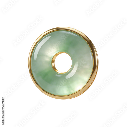[Transparent Background PNG]Jade Donut Pendant with Gold Frame
