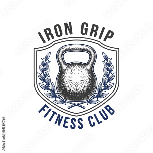 Kettlebell Strength Training Club Logo with Laurel Wreath and Iron Grip Text