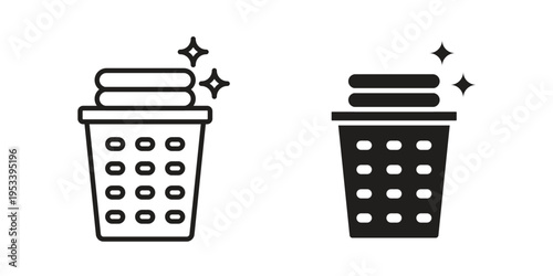 Laundry basket icon symbols, Solid black and editable stroke icons