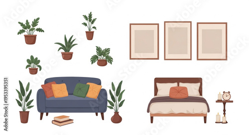 Cozy Living Room and Bedroom Furniture Arrangement.