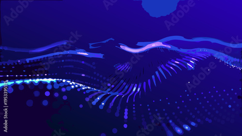 Abstract blue waves and light patterns create a dynamic underwater scene