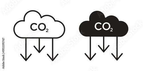 Low carbon dioxide icon symbols, Solid black and editable stroke icons