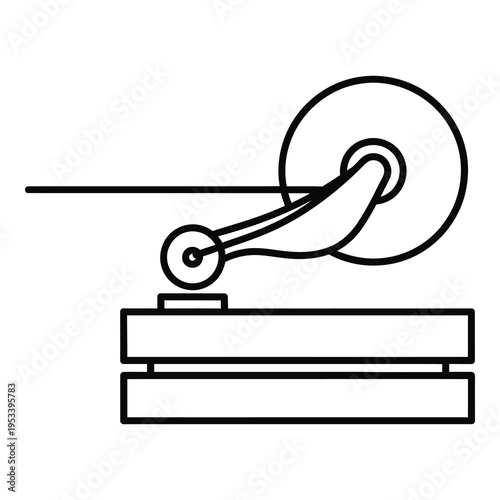 Simple line drawing of a crank handle with a wheel and base icon