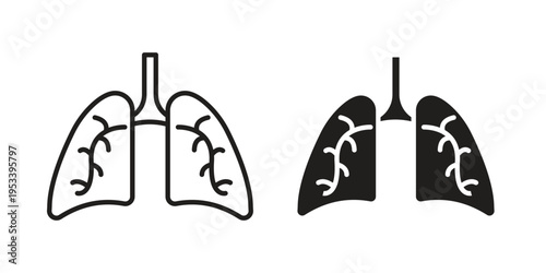 Lung icon symbols, Solid black and editable stroke icons