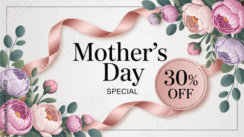Mother's day special offer with 30 discount floral design and pink ribbon