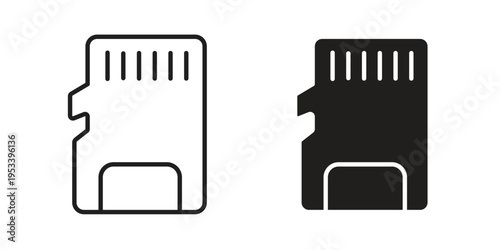 Memory card icon symbols, Solid black and editable stroke icons