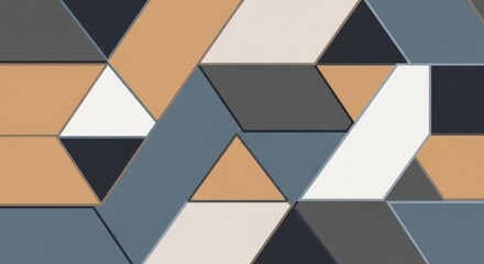 A geometric pattern of triangles in shades of brown, gray, and white, with a black border, set against a black background.