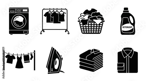 Laundry Care Vector Icons for Clothing and Household Design