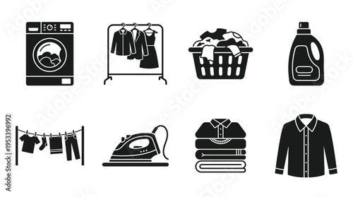 Laundry Care Vector Icons for Clothing and Household Design