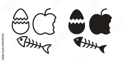 Organic waste icon symbols, Solid black and editable stroke icons