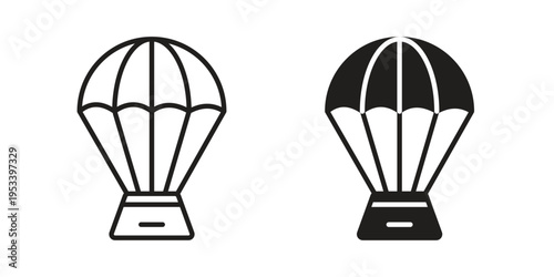 Parachute icon symbols, Solid black and editable stroke icons