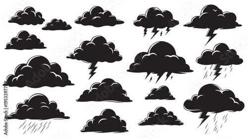 Set of 16 weather cloud icons vector