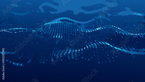 Abstract blue waves and lines create a digital underwater scene