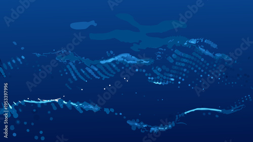 Abstract underwater scene with coral formations and marine life