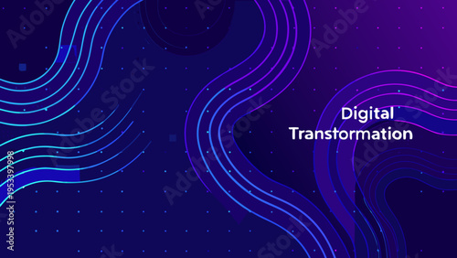 Abstract digital transformation background with flowing neon lines and dark space