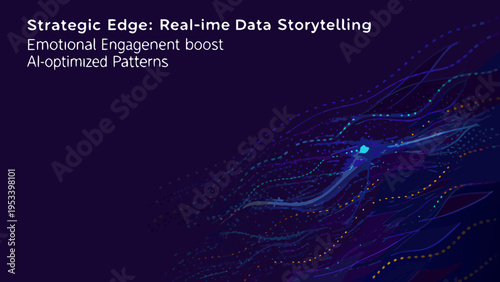 Abstract digital network with text overlay promoting data storytelling and ai