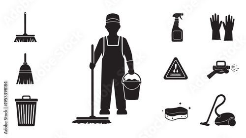 Set of 10 janitor cleaning icons vector