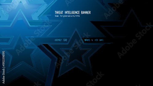 Abstract blue banner with stars and threat intelligence text overlay