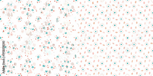 Abstract pattern of colorful scattered brushstrokes on a white background