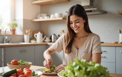 Little Girl Preparing Fresh Vegetable Salad in Kitchen for Healthy Eating Concepts and Family Cooking Content